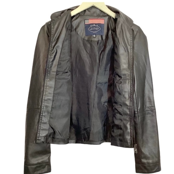 USA Leather Company Black Womens Sz M PU Leather Full Zip Jacket Moto Biker - Picture 2 of 11